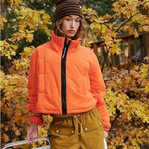 FP MOVEMENT Free People NEW Sz XL Neon Orange Puffer Jacket Cropped Insulated